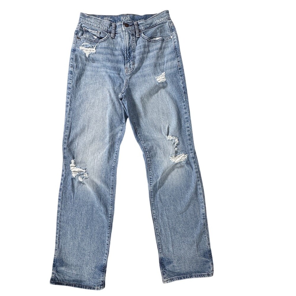 A.N.A Jeans Womens Size 6 Light Wash High Rise Straight Leg Distressed